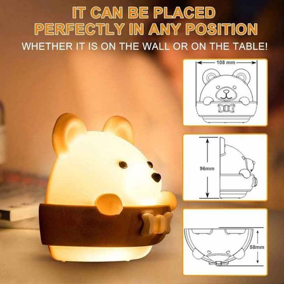 Cute Bear Night Light Girls Baby Boy Toddler Gifts Portable USB Charging Reading - Picture 3 of 10